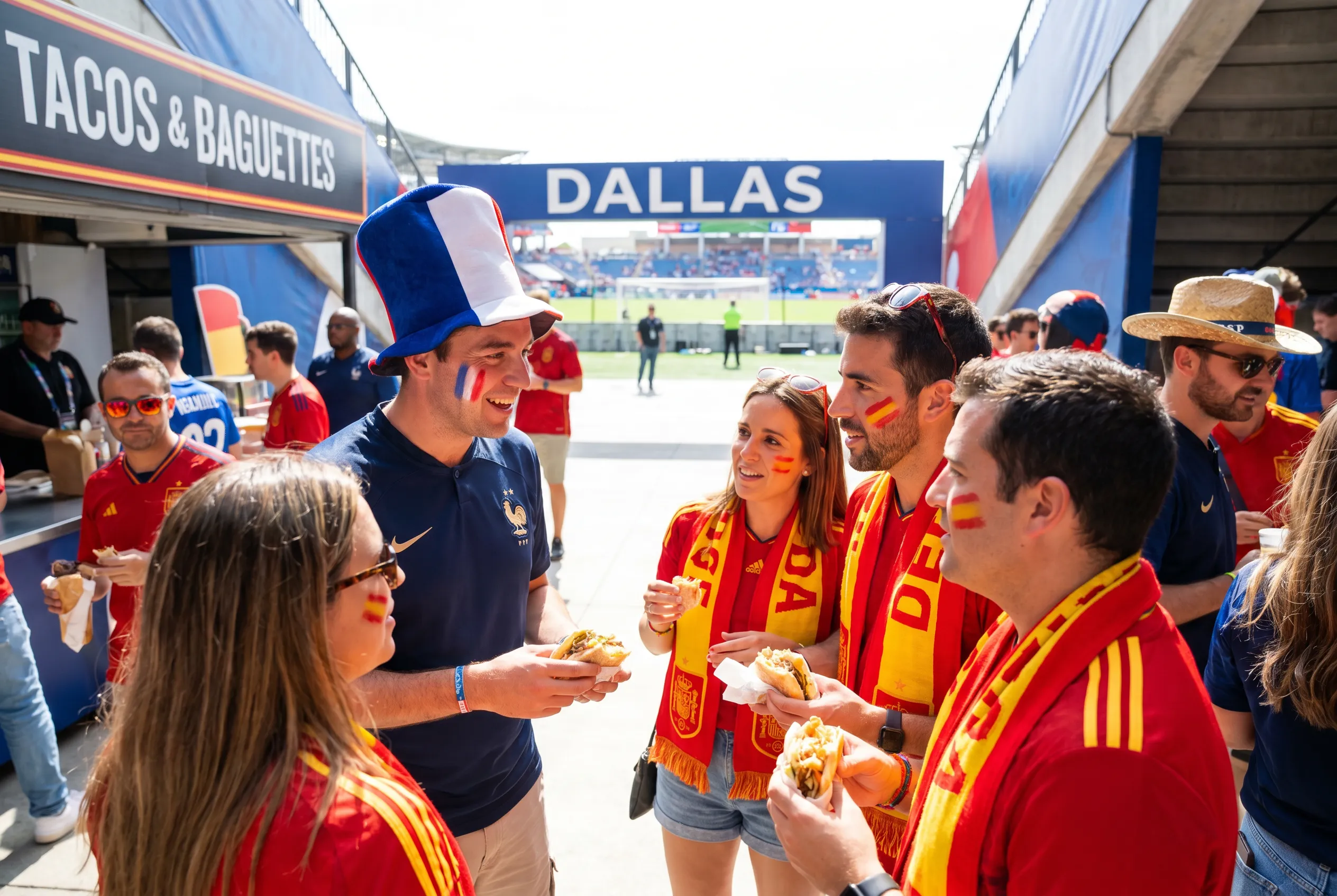 World Cup supporters navigating Dallas · Arlington during match day.