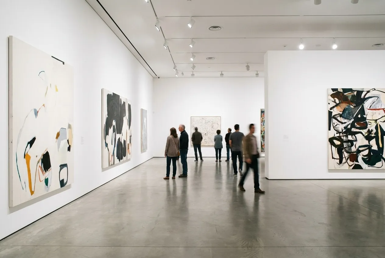 Interior of Los Angeles contemporary art museum gallery with visitors