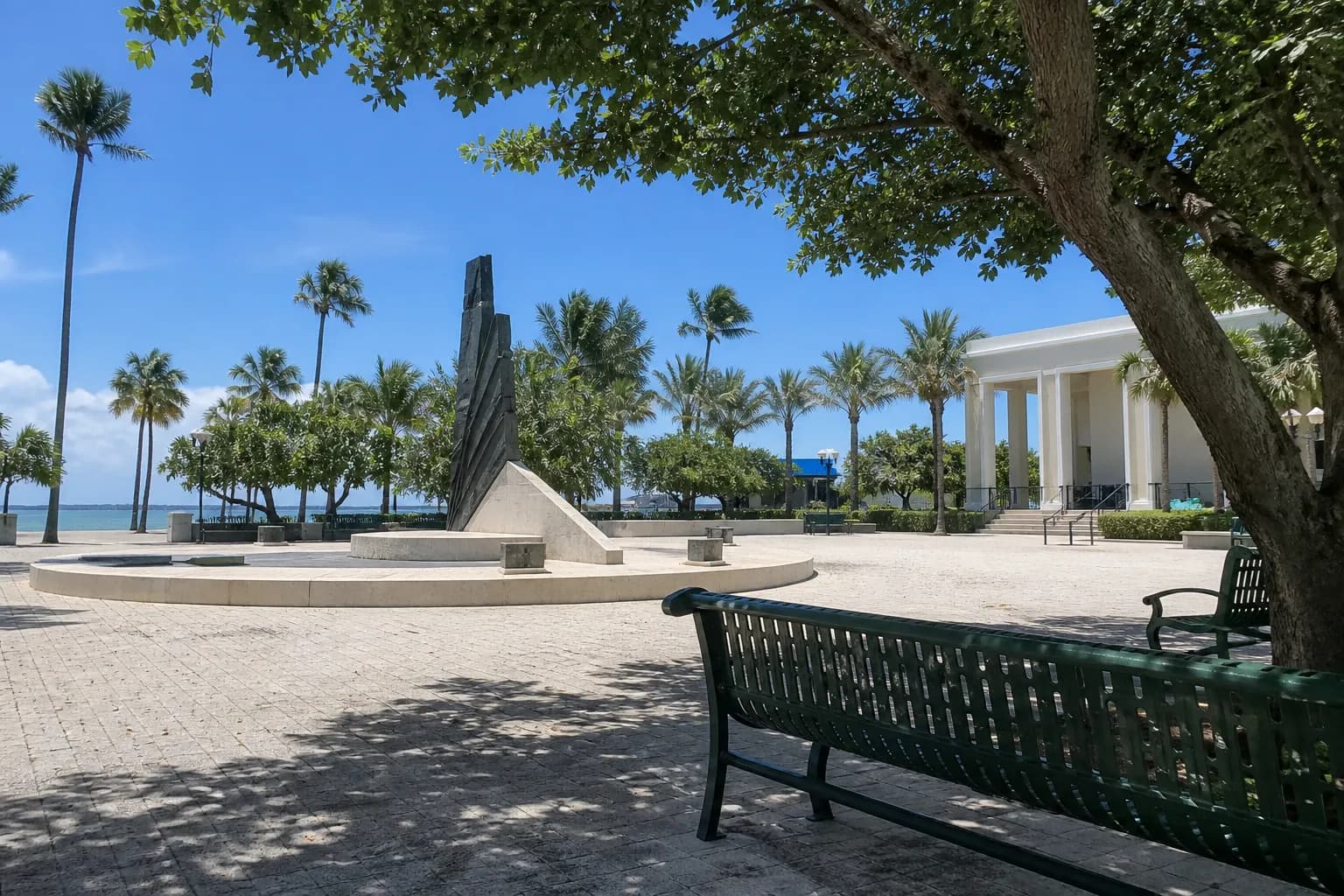 Miami Beach trolley stop on a sunny neighborhood street