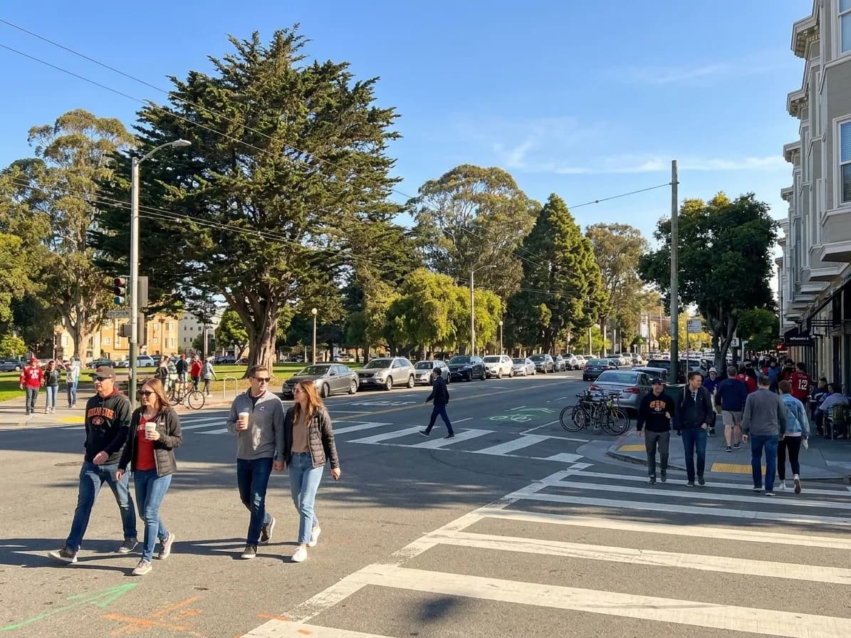 Stanyan Street view toward former Kezar Stadium site in Cole Valley on a clear morning