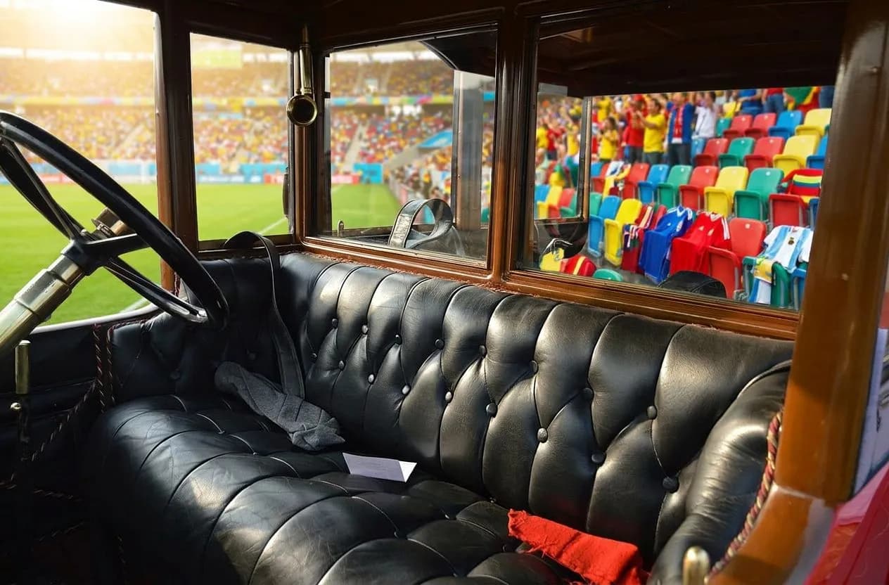 Bold new stadium seating rows in vivid colors bathed in warm daylight inside renovated Estadio Azteca