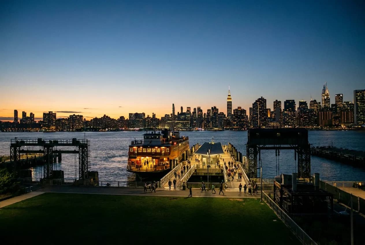 gantry plaza state park when the ferry commuters stream off the dock