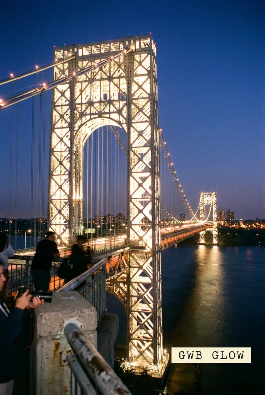 George Washington Bridge nightly tower lights over the Hudson