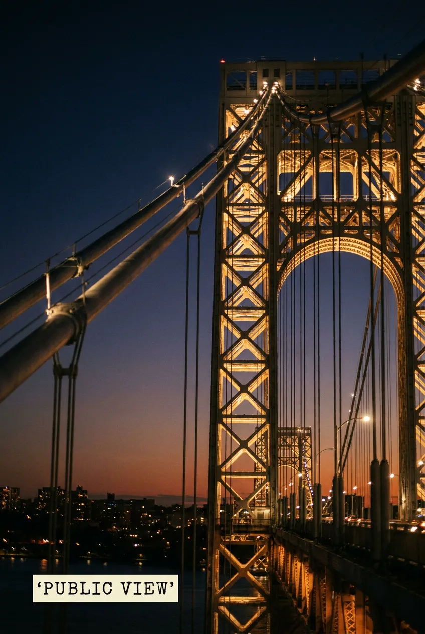 GWB lit tower and suspension cable night detail