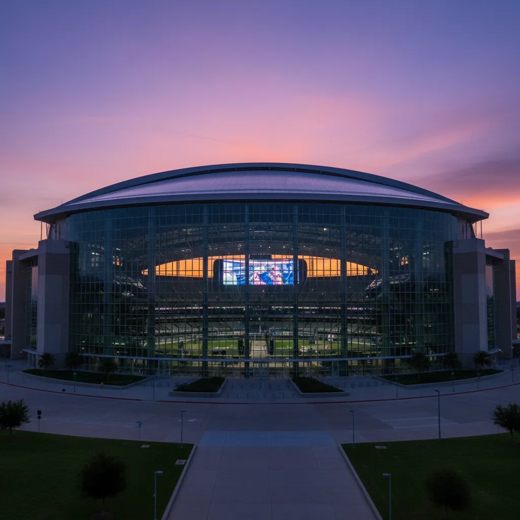 AT&T Stadium in Arlington at dusk before the Germany vs Ecuador World Cup match