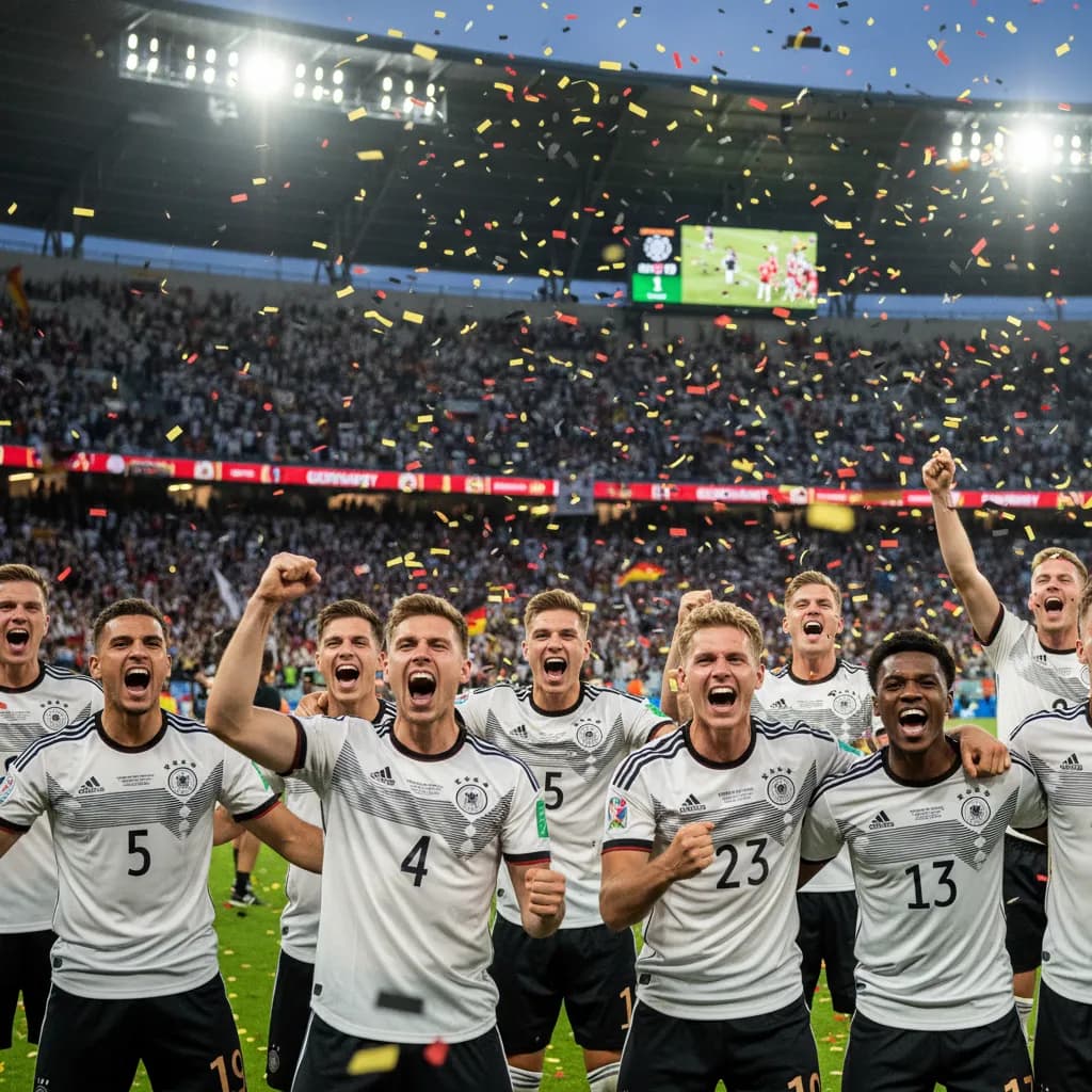 Germany fans waving flags in a packed Dallas stadium