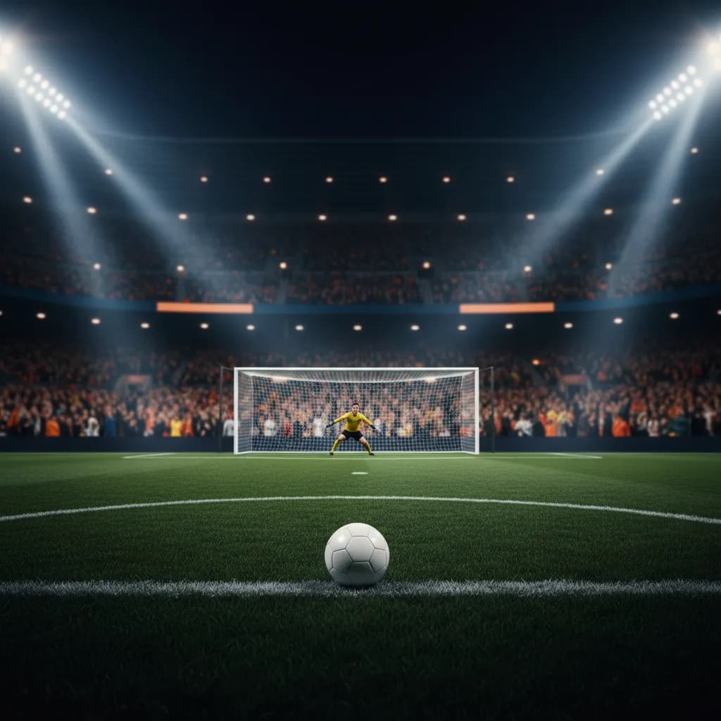 A penalty shootout moment at a packed World Cup 2026 stadium at night