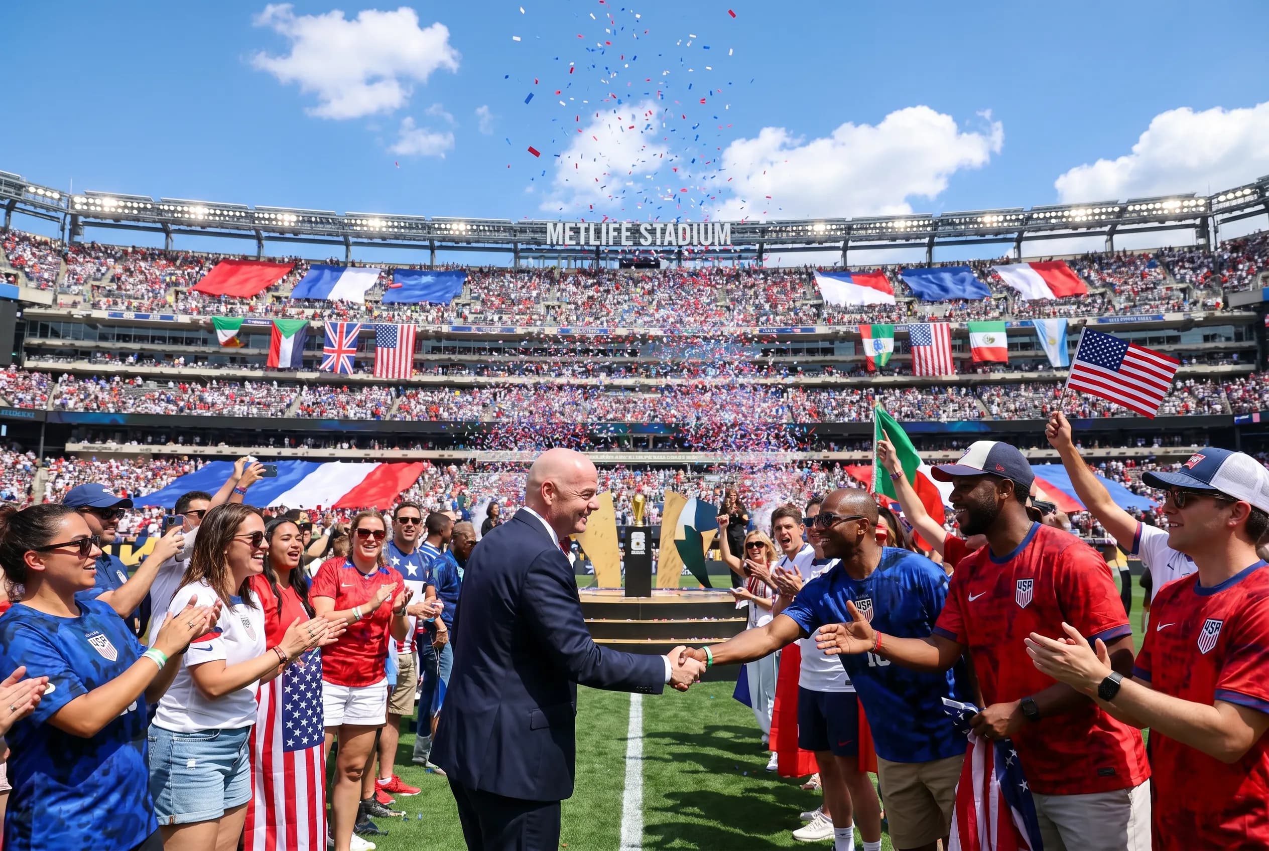 World Cup supporters navigating New York · New Jersey during match day.