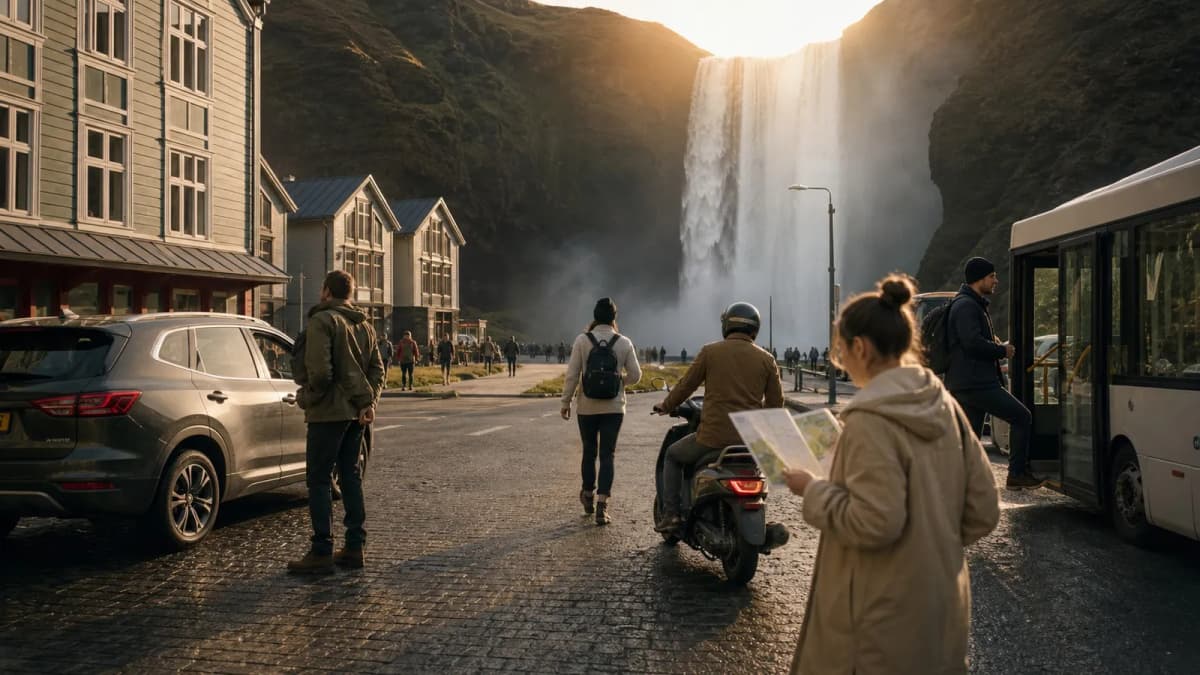 Photorealistic scene showing Karpo coordinating the wider day around Grab.