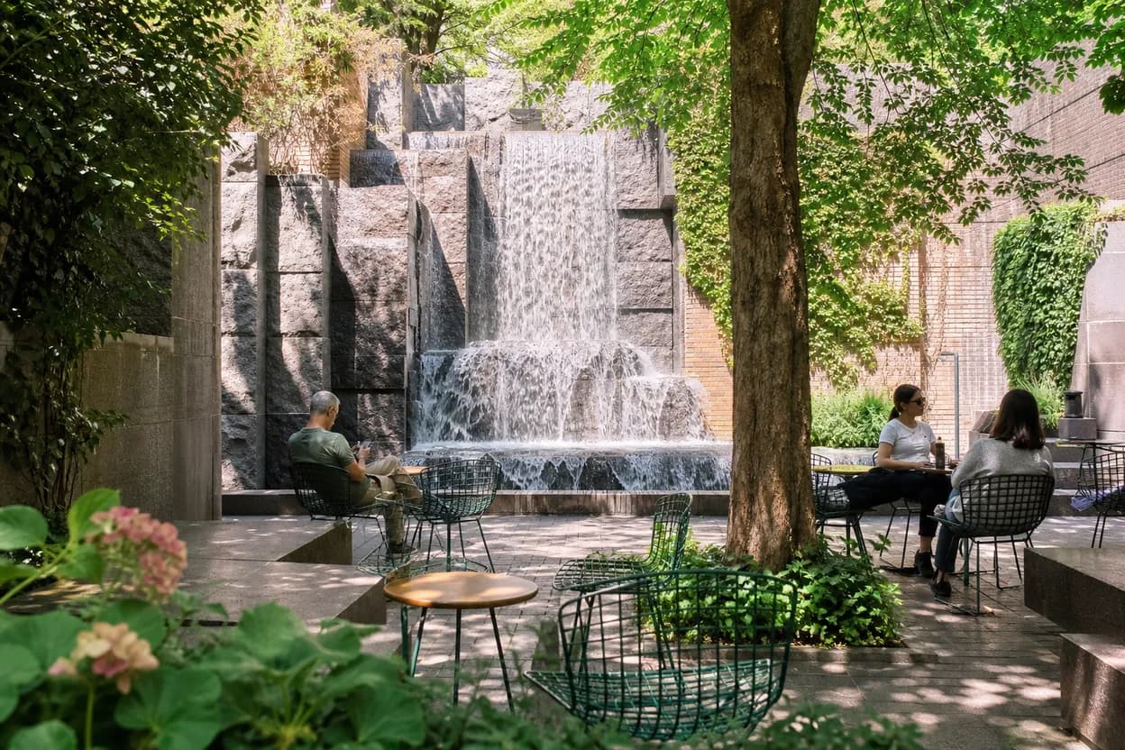Cover scene for Greenacre Park Waterfall: A Midtown Pocket-Park Reset Between Meetings