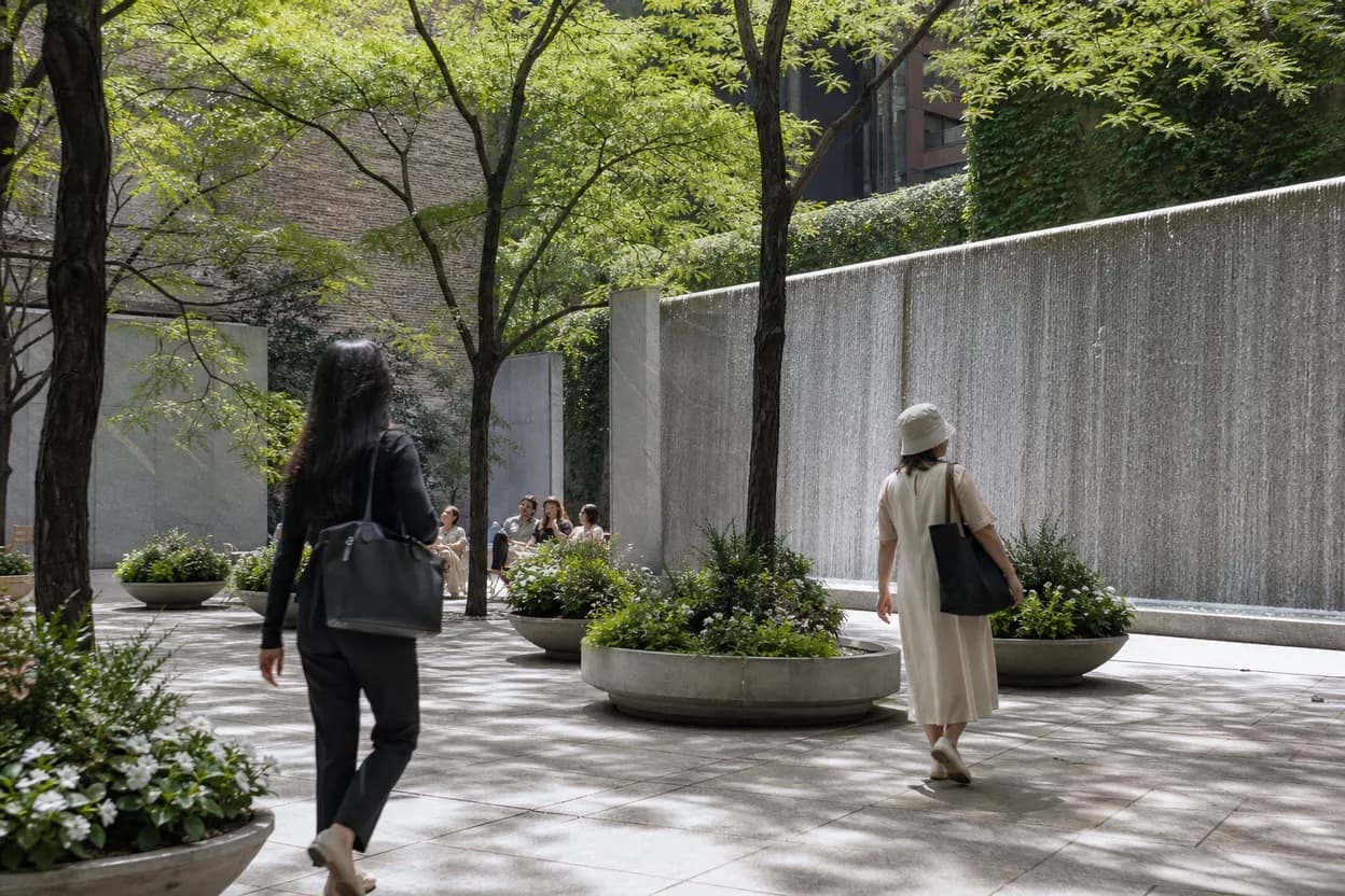 NYC experience scene for Greenacre Park Waterfall: A Midtown Pocket-Park Reset Between Meetings