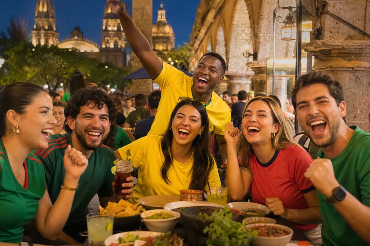 Guadalajara fans using a post-match wait or food stop as part of the route