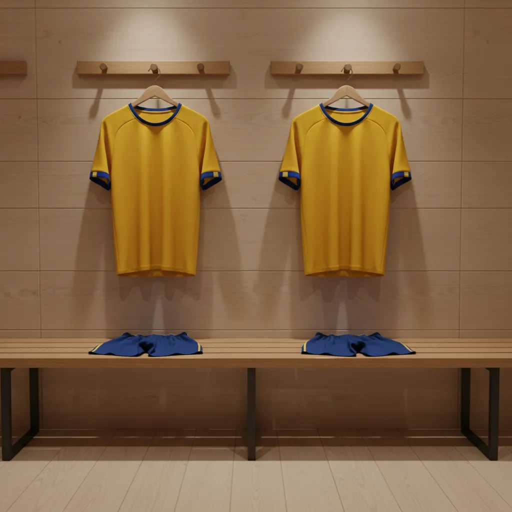 Two Swedish national team jerseys hanging in a locker room representing the Gyökeres-Isak partnership