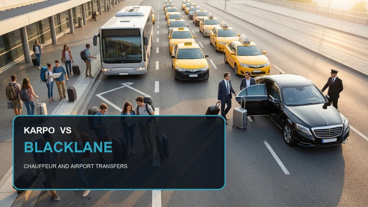 Karpo versus Blacklane in a photorealistic editorial comparison.