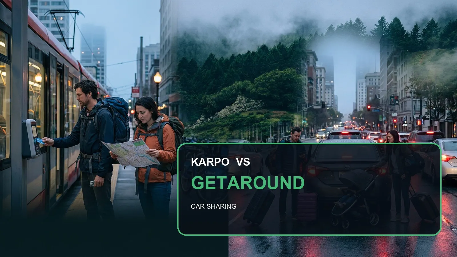 Karpo versus Getaround in a photorealistic editorial comparison.