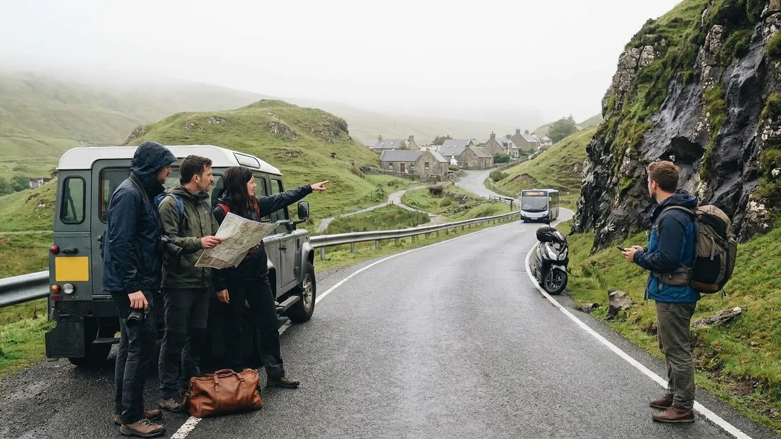 Photorealistic scene showing Karpo coordinating the wider day around Gojek.