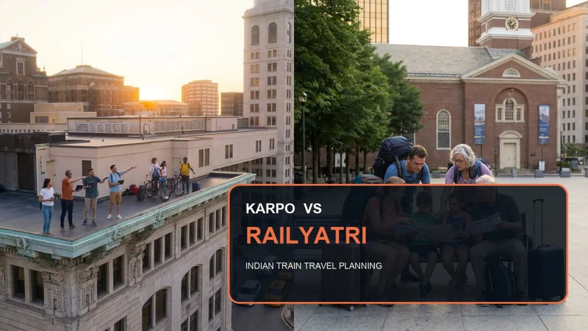 Karpo versus RailYatri in a photorealistic editorial comparison.