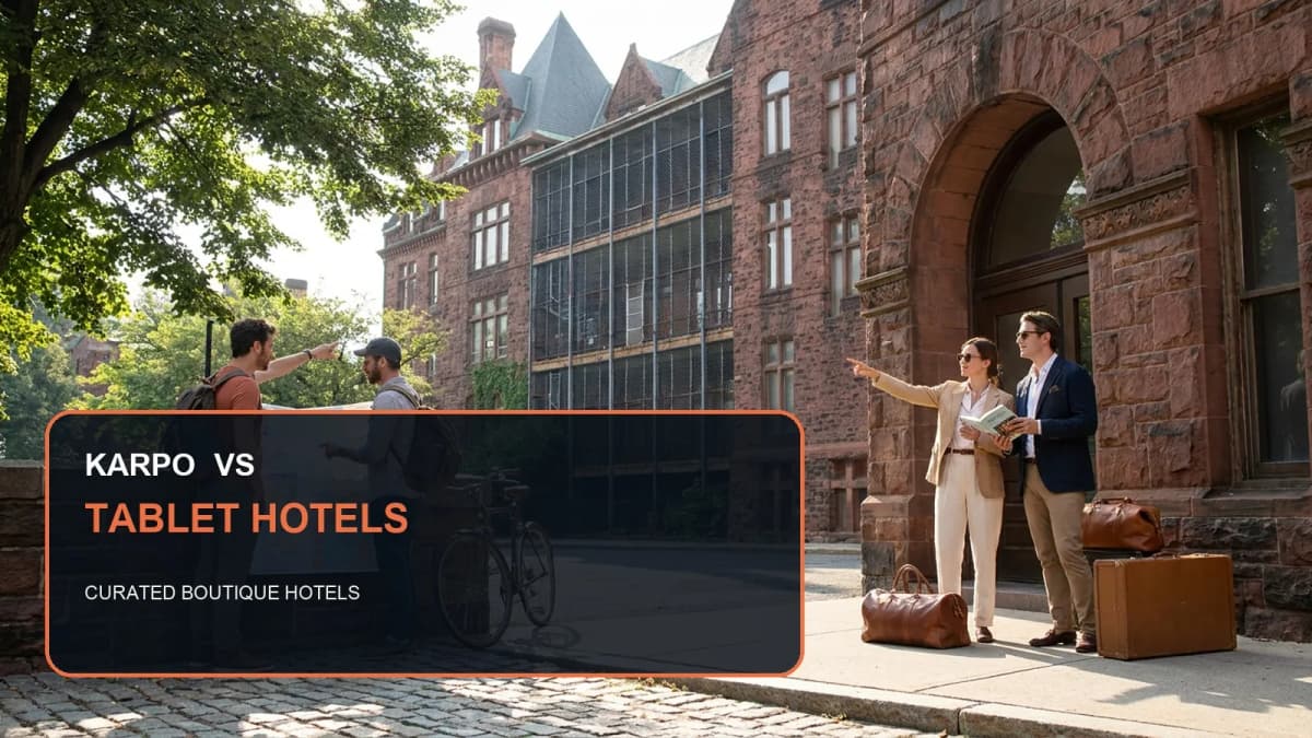Karpo versus Tablet Hotels in a photorealistic editorial comparison.