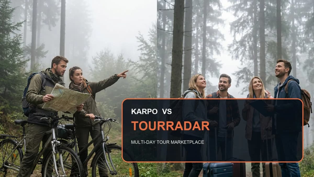 Karpo versus TourRadar in a photorealistic editorial comparison.