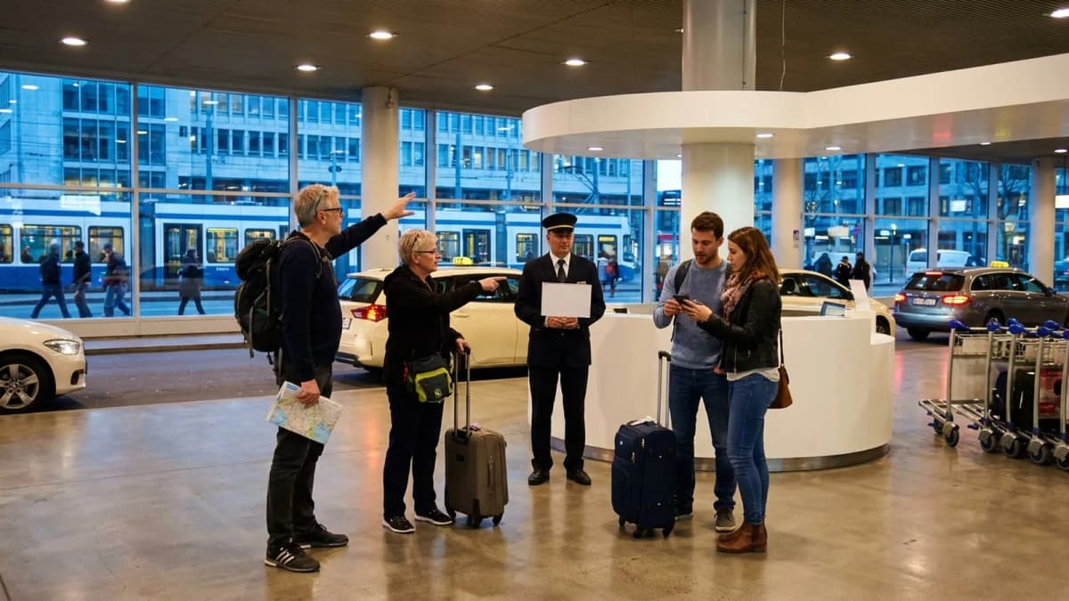 Photorealistic scene showing Karpo coordinating the wider day around Welcome Pickups.
