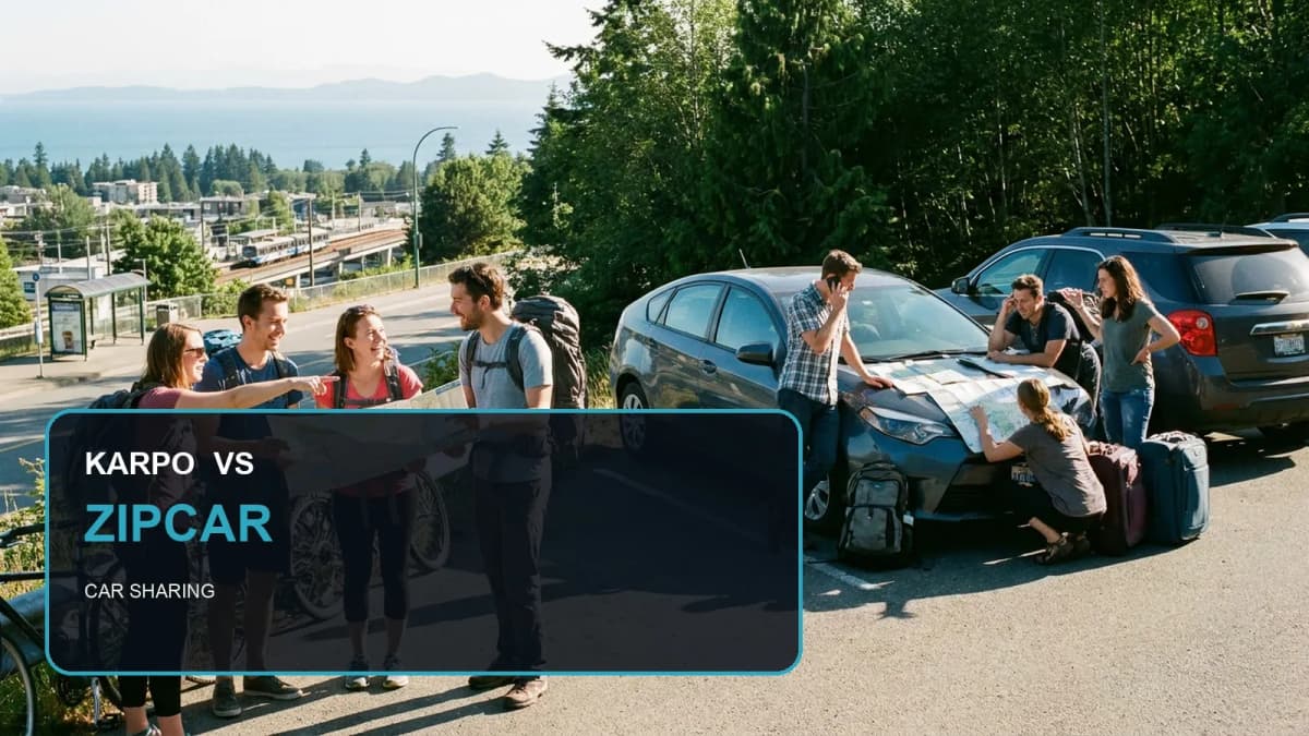 Karpo versus Zipcar in a photorealistic editorial comparison.