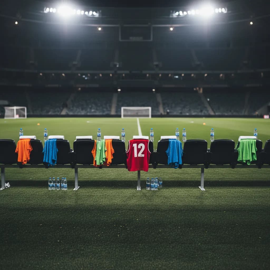The empty substitutes bench at a World Cup 2026 match