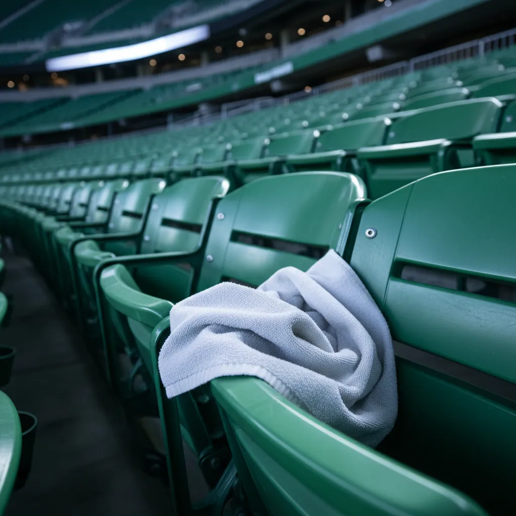 Crumpled rally towel on a green stadium seat