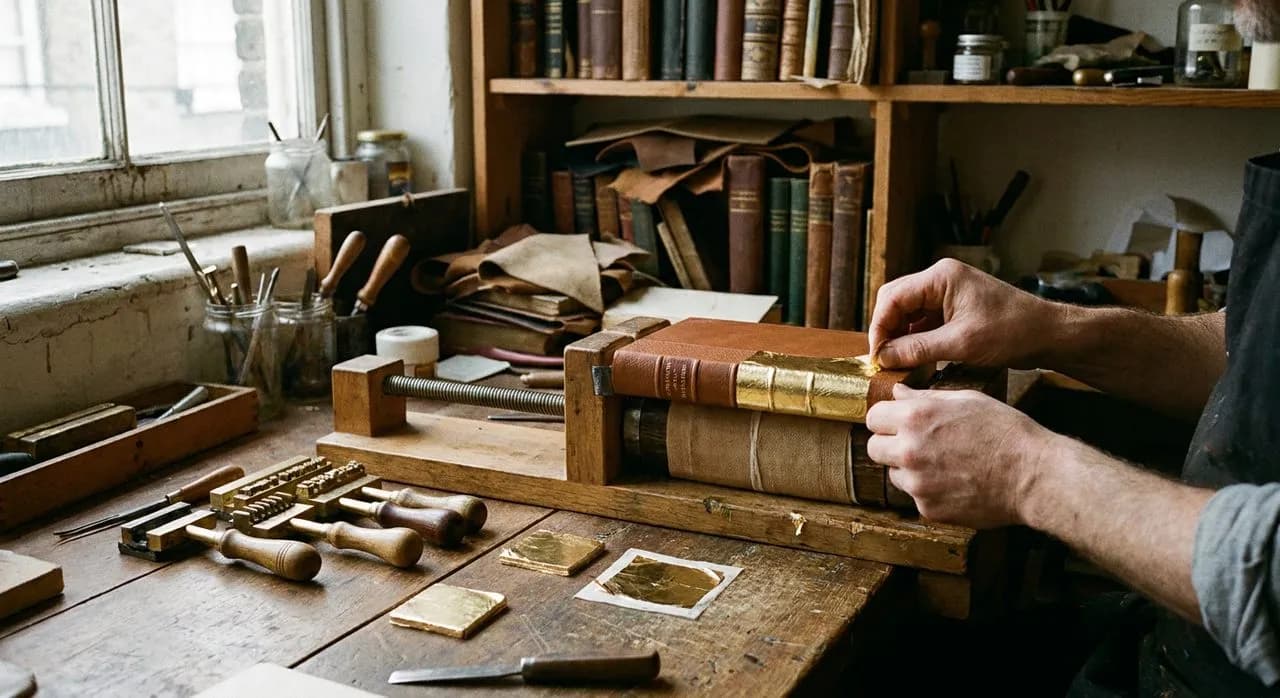 Hand-bound ledger and folio bindery in garment district loft
