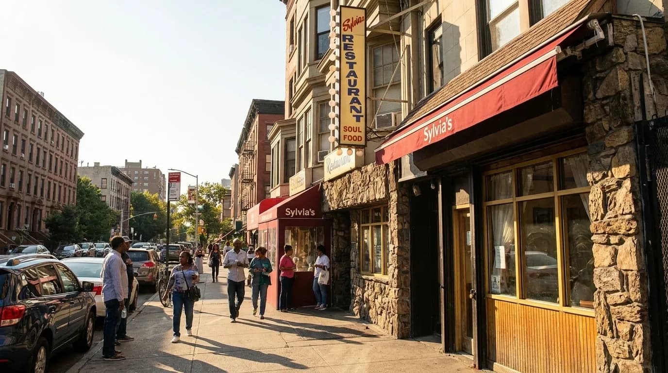 Exterior of Sylvia's Restaurant on Malcolm X Boulevard in Harlem