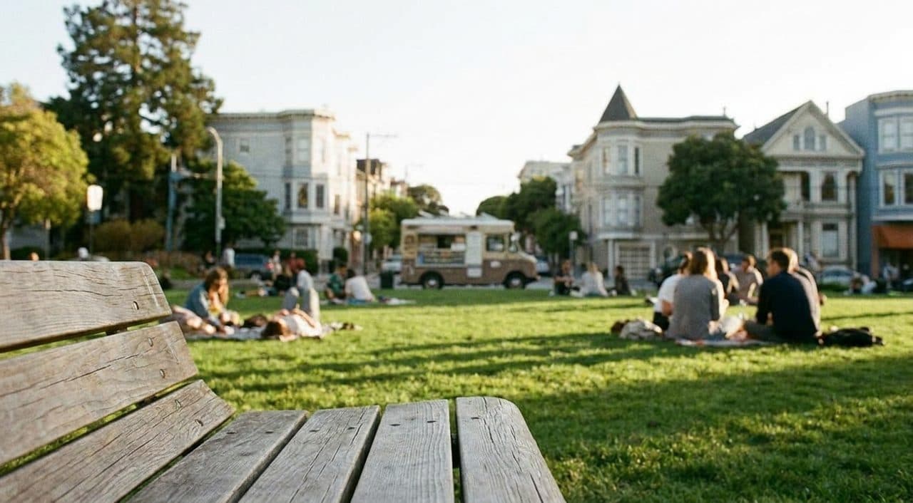 Hayes Valley in San Francisco on a Saturday, Design Boutiques in Victorians and a Park Where the Freeway Stood - scene