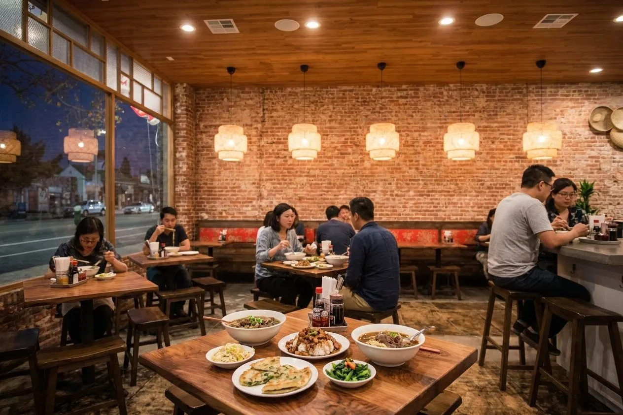 Casual Taiwanese dining room with dishes on a counter in Highland Park