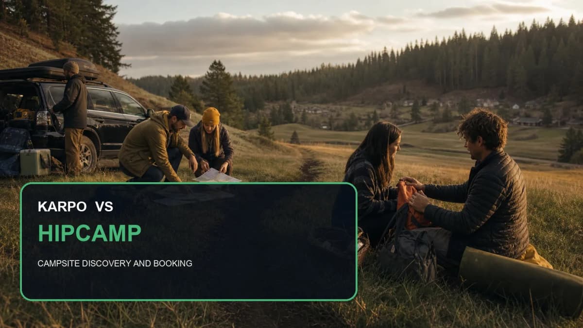 Karpo versus Hipcamp in a photorealistic editorial comparison.