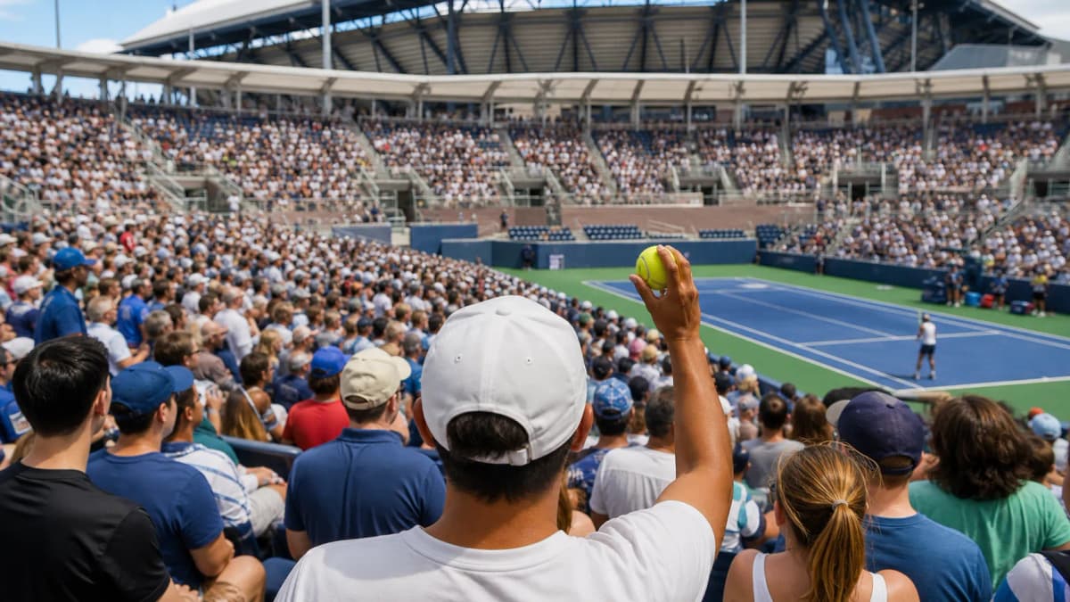 Bright US Open tennis atmosphere illustrating Holger Rune’s US Open Opportunity Depends on Point Discipline.