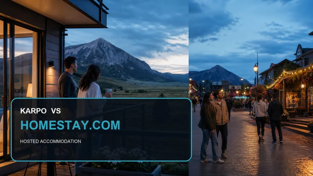 Karpo versus Homestay.com in a photorealistic editorial comparison.