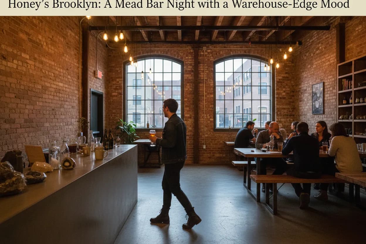 NYC experience scene for Honey’s Brooklyn: A Mead Bar Night with a Warehouse-Edge Mood