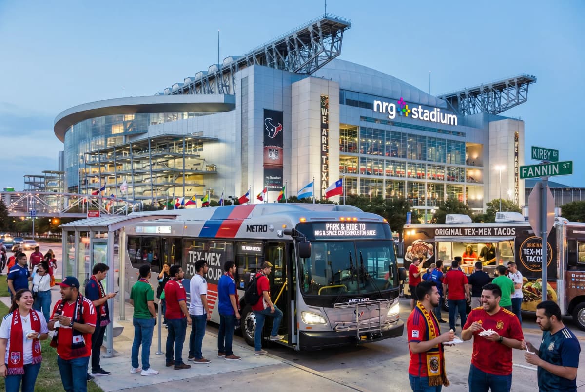 Bright World Cup match-day scene in Houston.