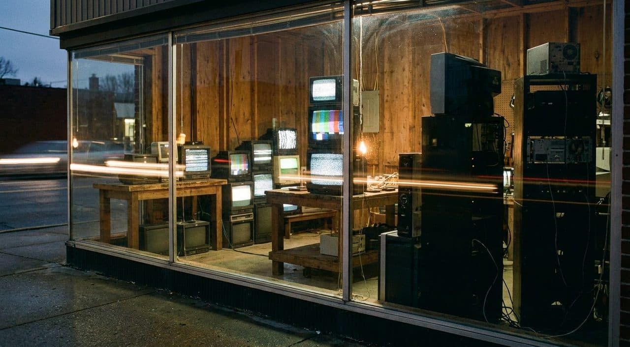 How Does a Retro TV Repair Shop Display the World Cup Schedule on Analog Sets? - scene