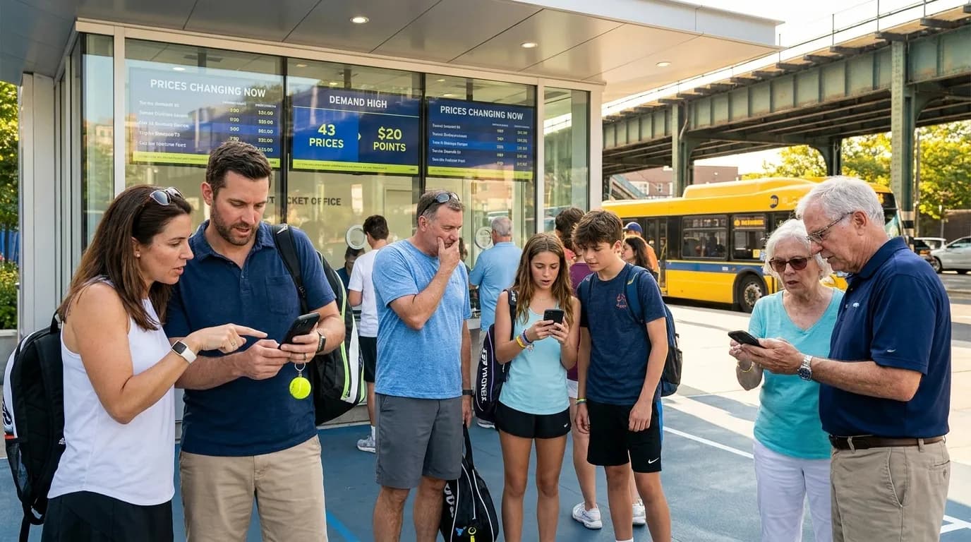 Bright editorial scene supporting How Dynamic Pricing Changes US Open Ticket Decisions.
