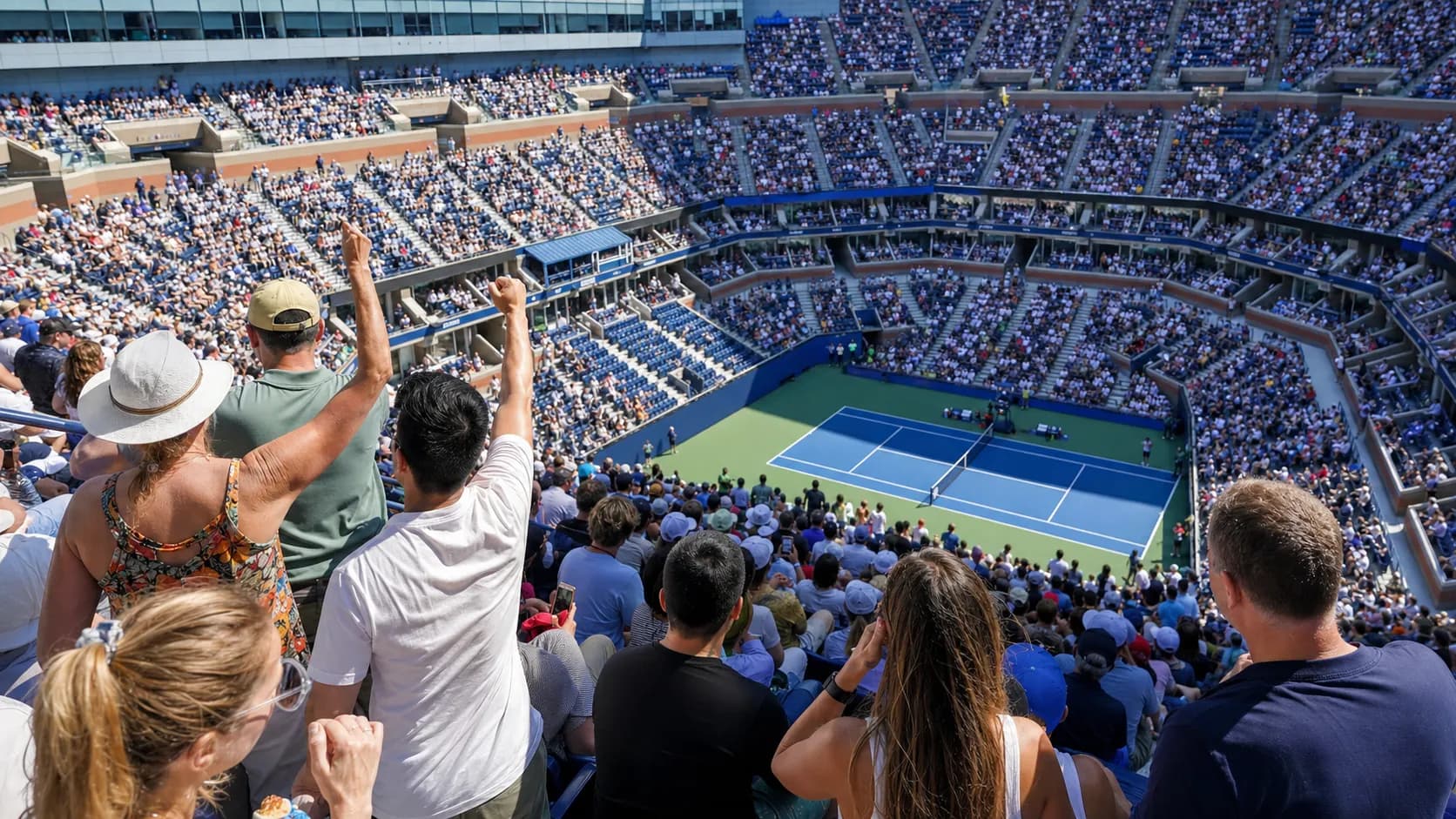 Photorealistic US Open tennis scene for How Early Should You Arrive for the US Open?.