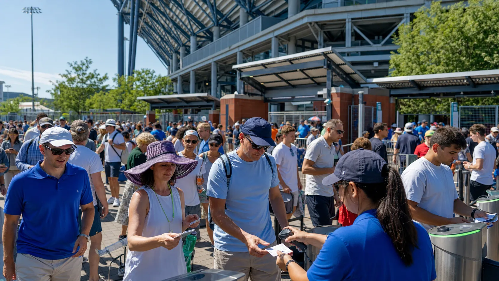 Photorealistic tennis scene illustrating How Early Should You Arrive for the US Open?.