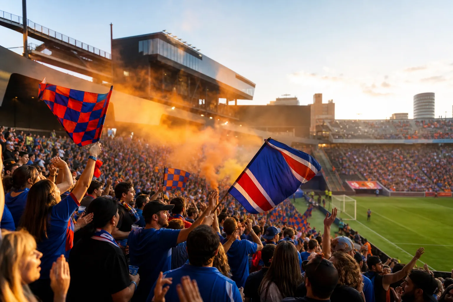 World Cup supporters navigating Dallas · Atlanta · Miami · Kansas City during match day.