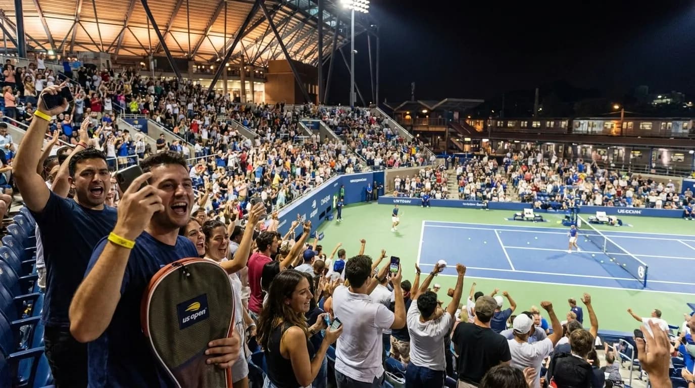 Bright editorial scene supporting How Stadium Acoustics Shape US Open Night Match Energy.