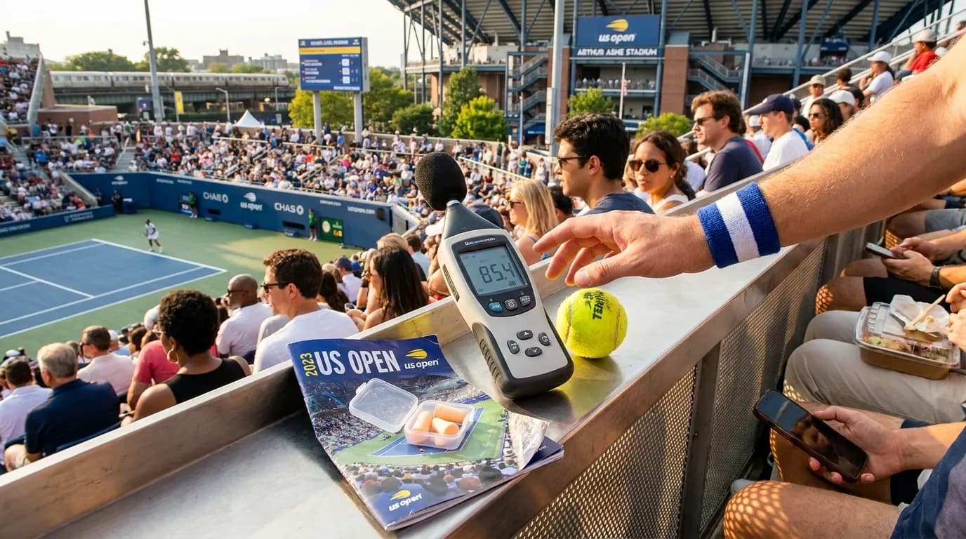 Bright editorial scene supporting How Stadium Acoustics Shape US Open Night Match Energy.