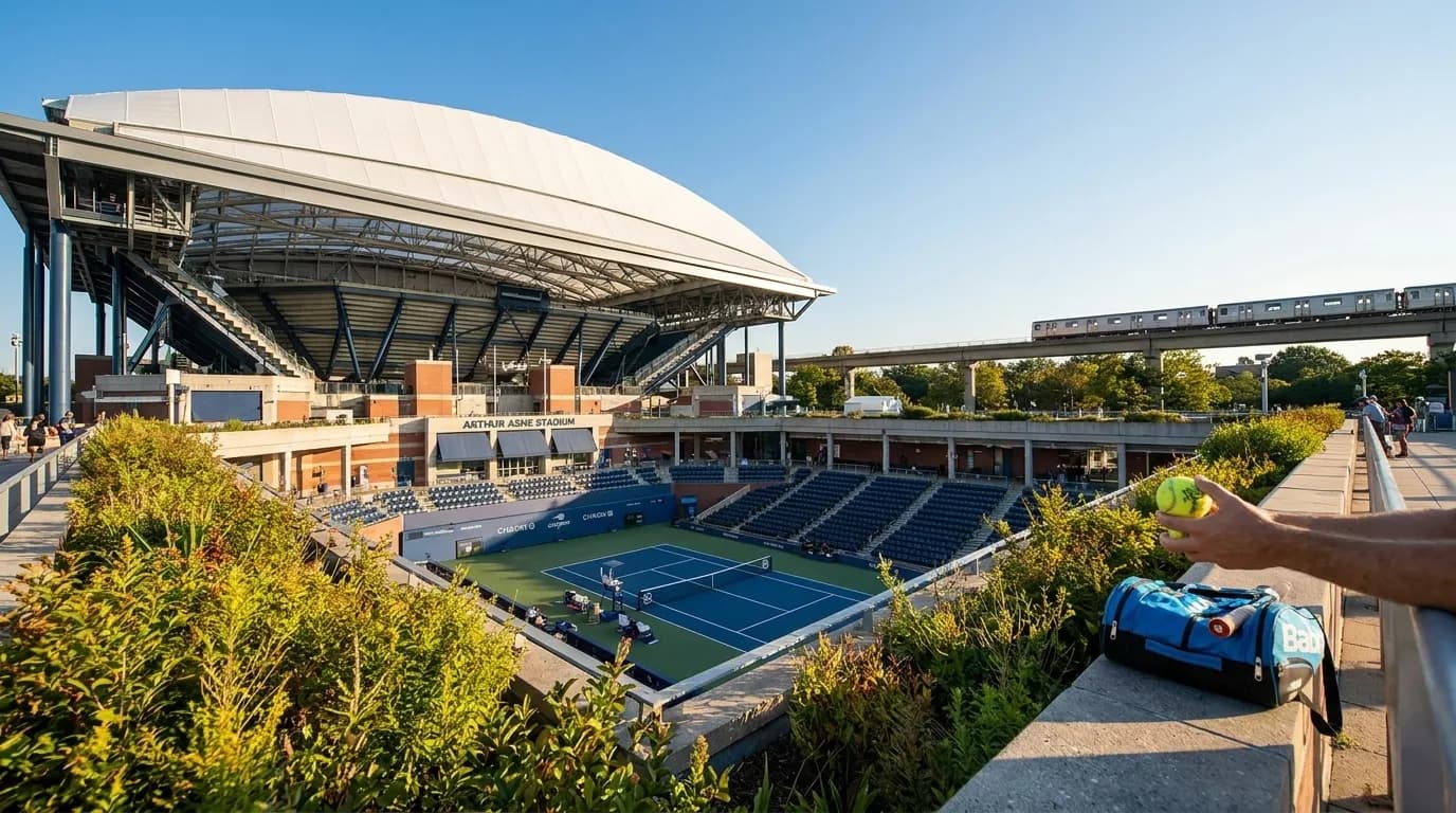 Photorealistic New York scene for How Wind Patterns Change Serving Inside Arthur Ashe Stadium.