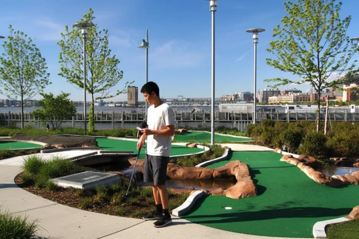 NYC experience scene for Hudson River Park Mini Golf for Teens Who Need a Screen-Free Hour