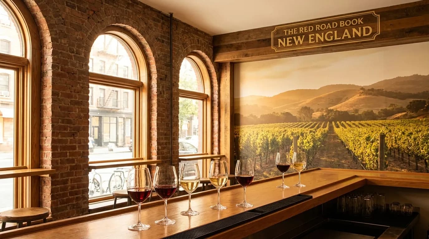 Millbrook Vineyards tasting room and vineyard rows in Hudson Valley
