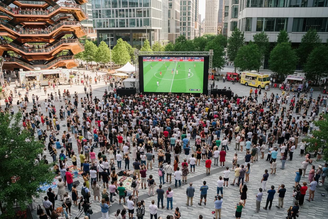 Editorial detail for Hudson Yards Public Screen Check Before a Big Game in Midtown West