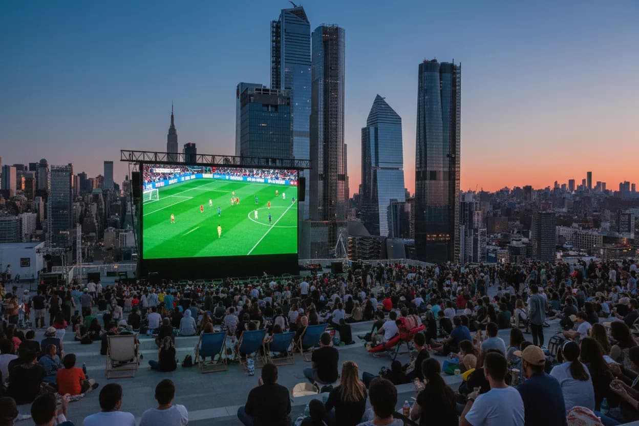 NYC experience scene for Hudson Yards Public Screen Check Before a Big Game in Midtown West