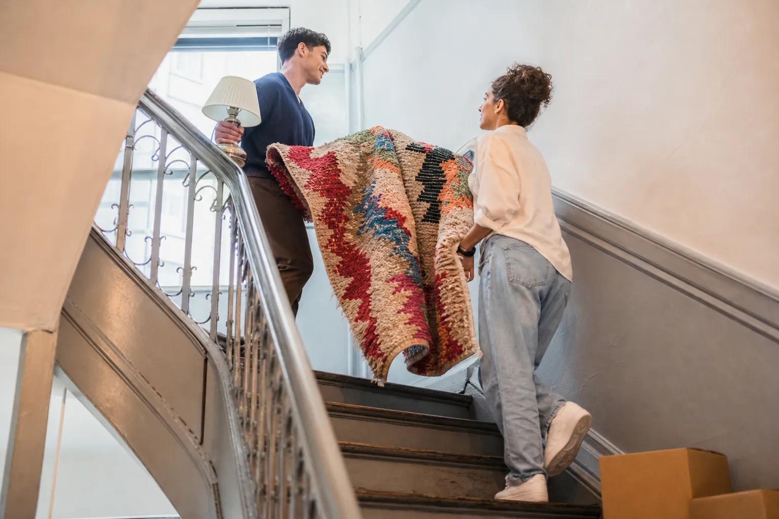 Yorkville walk-up stairwell with cheerful moving day energy