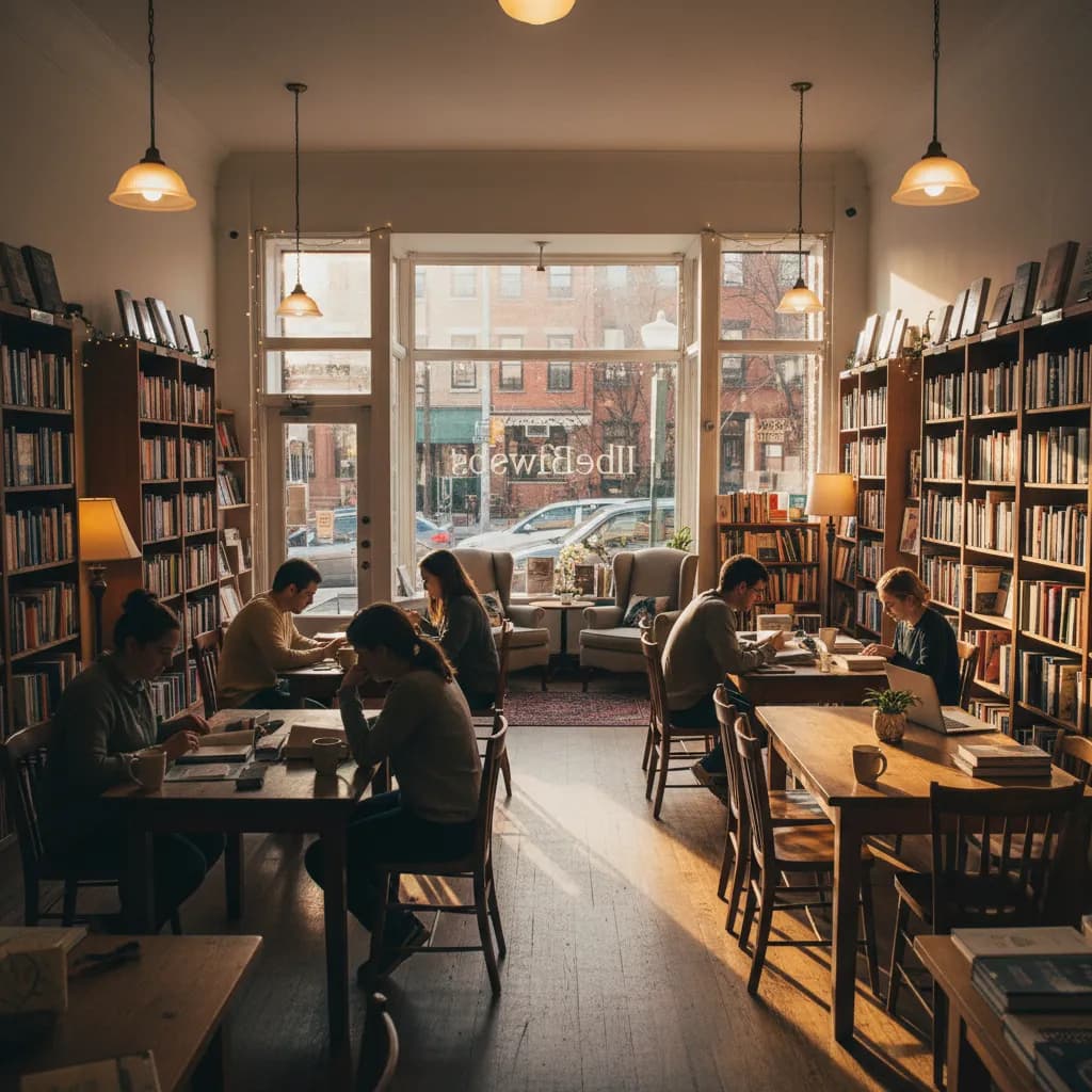 Editorial-style realistic scene inspired by Idlewild Books in New York.
